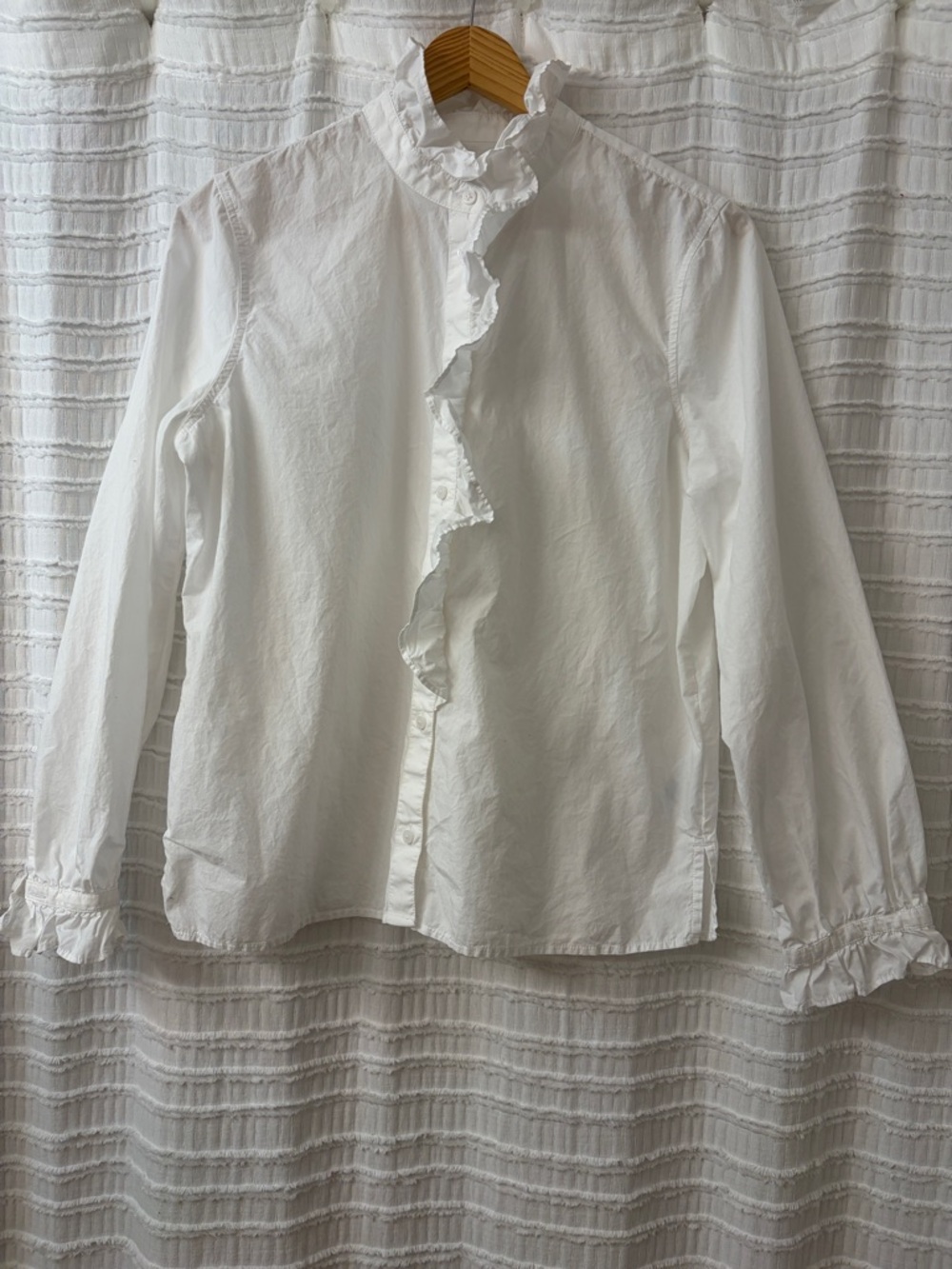J. Crew White Ruffled Collar Blouse